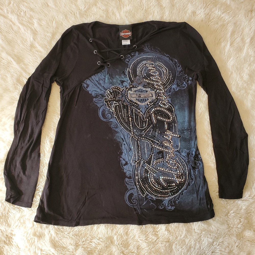 Harley-Davidson Black Long Sleeve with Silver Accents
